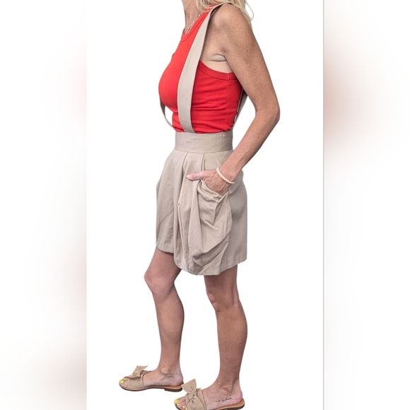 Opening Ceremony Wool Beige Suspender Shorts Overalls Size S High Waist Pockets - Picture 3 of 14